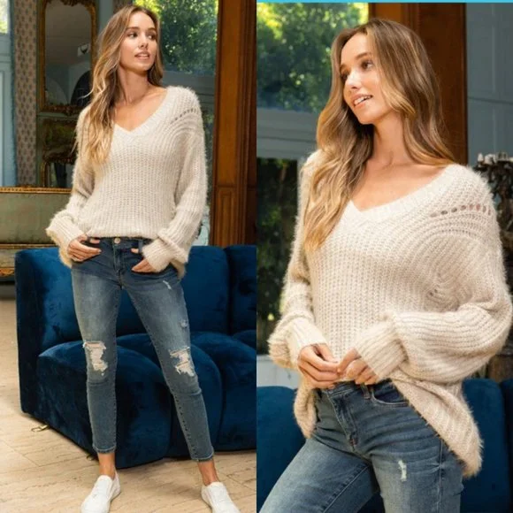 48281 Fuzzy V-neck Sweater - Picture 2 of 4